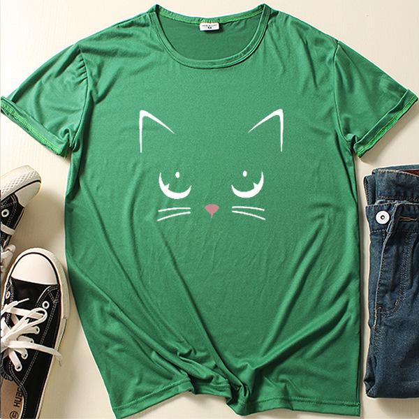 2024 Summer Cat Girl Printed Short Sleeve T-shirt - Casual, Loose Fit Fashion.