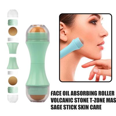 1 Pcs Facial Oil-absorbing Roller Volcanic Stone Facial Oil-control Roller Double-bead T-zone Degreasing Ball Face HMM