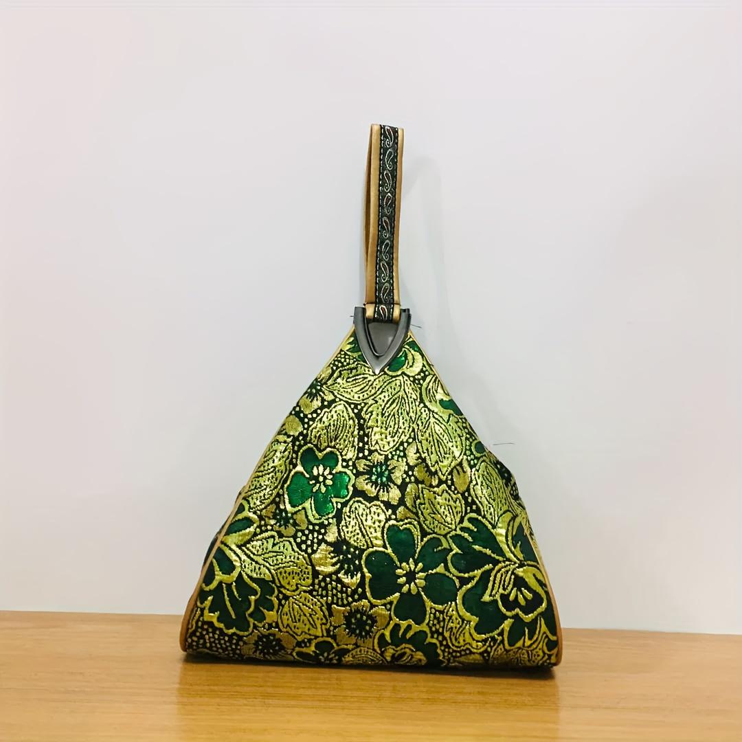 

Винтажная женская сумка с цветочным принтом – Этническая ретро-сумочка с золотистыми акцентами, Зеленый/Бордовый полиэстер, Застежка-молния для повседневных выходов зелёный