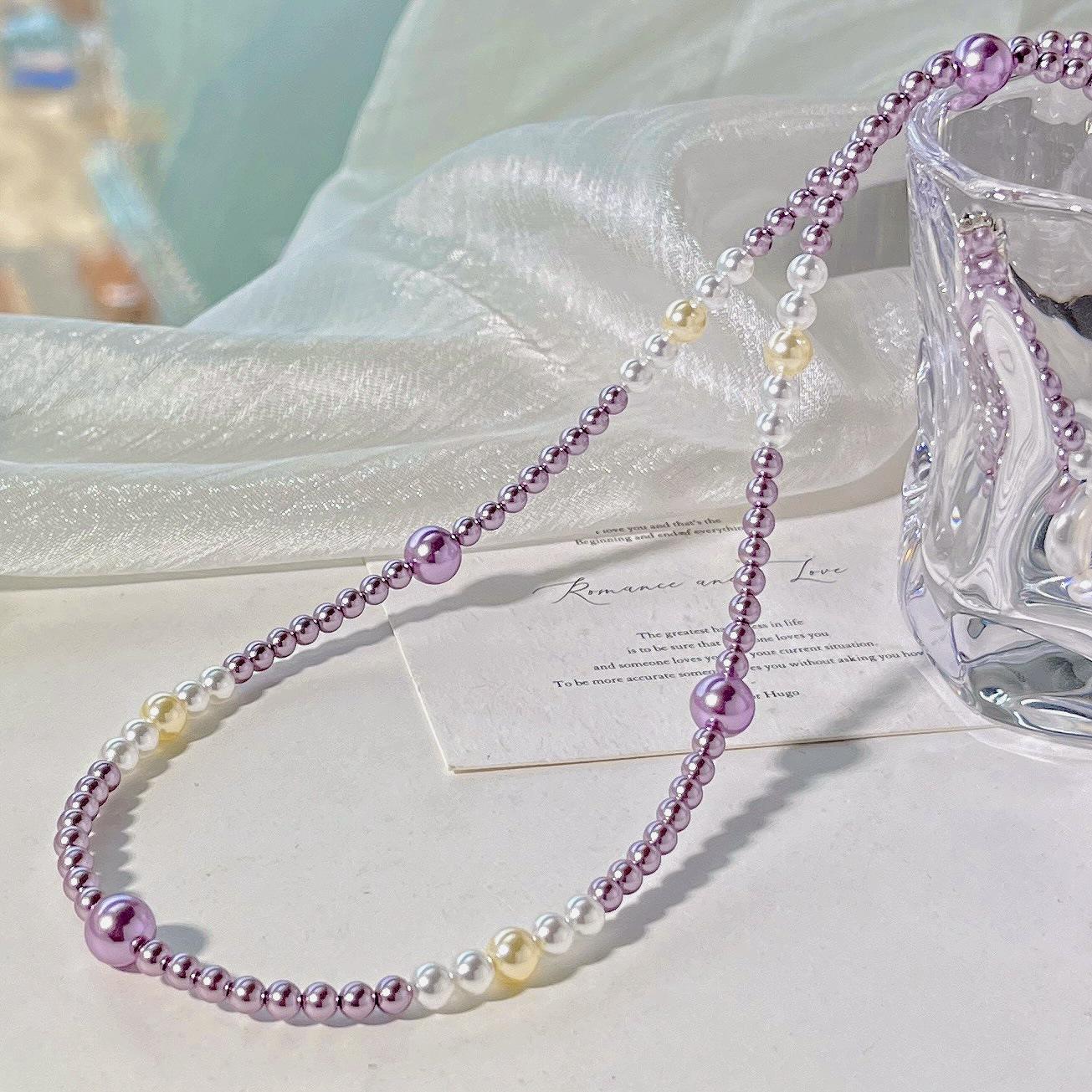 

Винтажное колье в стиле Майяр из смешанного фиолетового искусственного жемчуга и кристаллов, цепочка до ключицы, цепочка для свитера