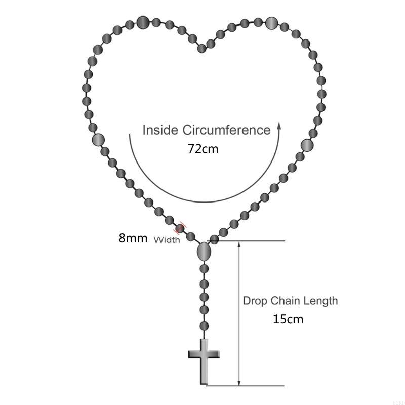 62KD 8mm Glow Rosary Necklace Jesus Christ for Cross Pendant Noctilucent Long Chain Catholicism Fashion Jewelry
