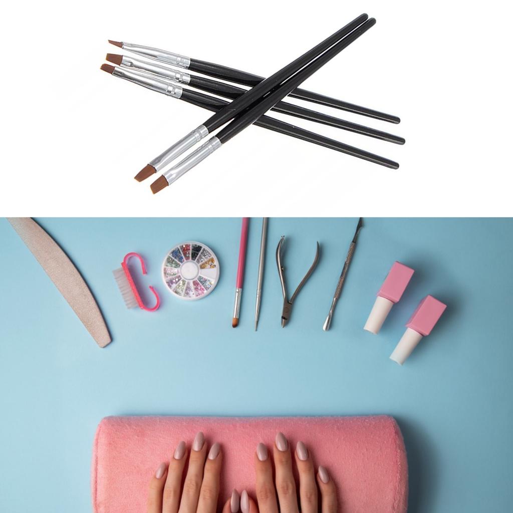 5 Pcs/Set Nail Art Acrylic UV Gel Salon Pen Flat Brush Kit Dotting Painting Tool