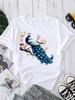 (Asian Size) Sweet Flower Style Tee Fashion Print Casual Top O-neck Short Sleeve T-shirts T Graphic Female Women's Clothing