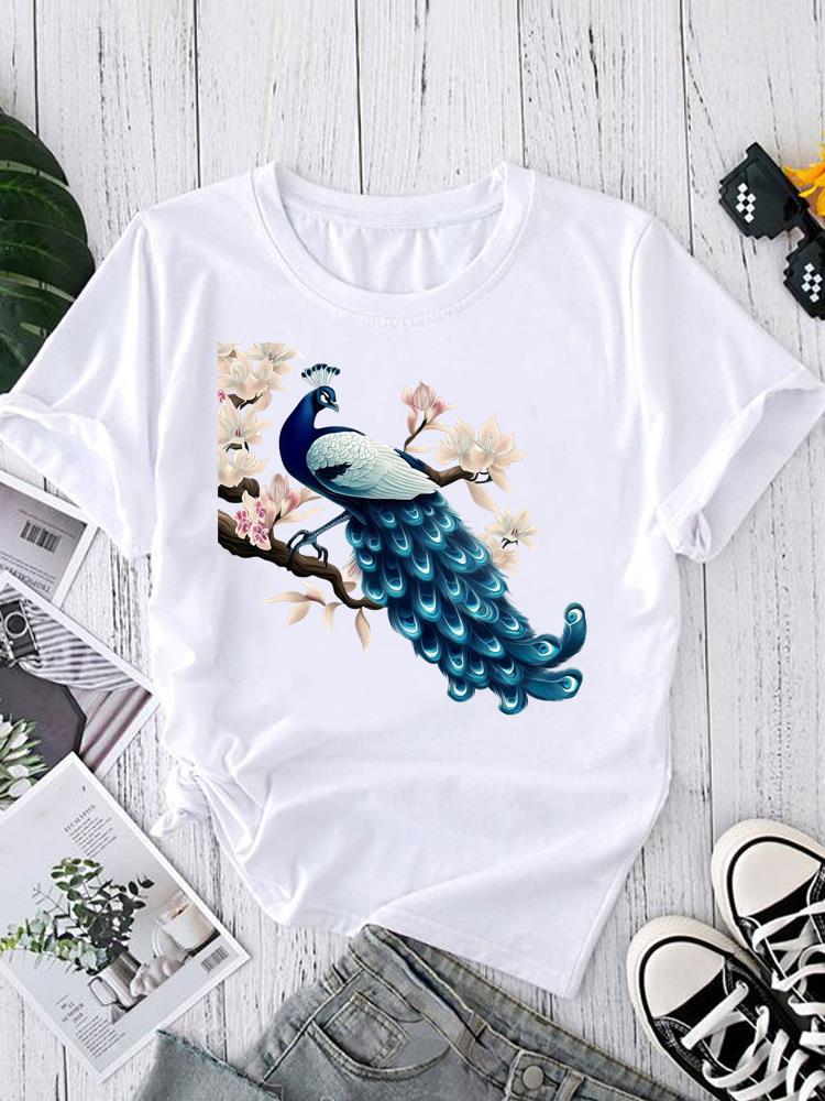 (Asian Size) Tee Fashion Print Casual Top O-neck Short Sleeve T-shirts Sweet Flower Style 90s T Graphic Female Women's Clothing