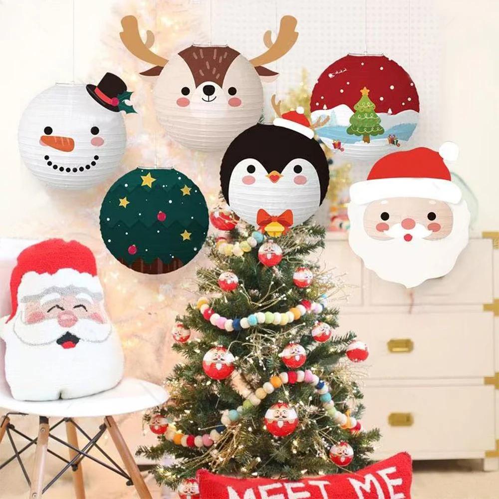 Runtow 6 Pcs Christmas Paper Lantern DIY Home Christmas Party Decoration Cute Santa Claus Snowman Ornaments 2025 New Year Gift