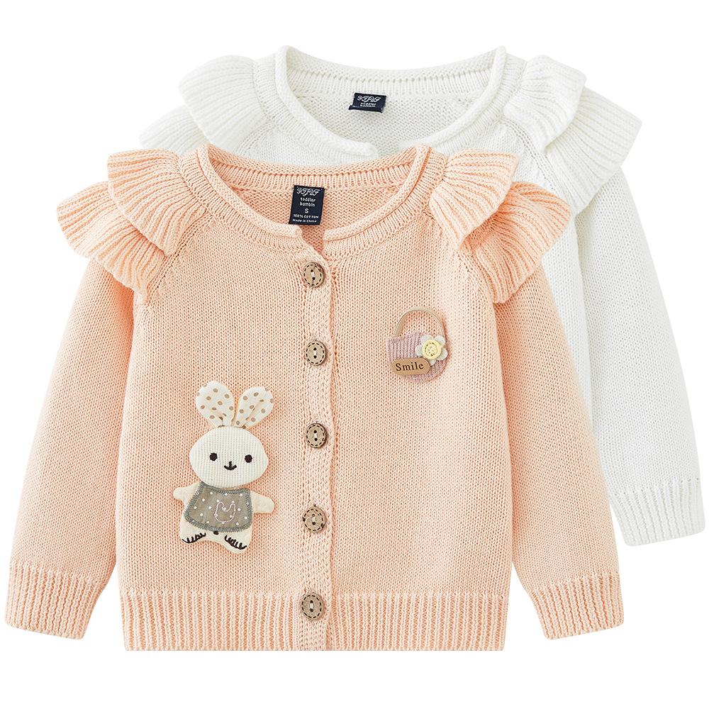 Cute Doll Children's Knitted Cardigan Spring and Autumn New Girls Sweater Stylish Coat