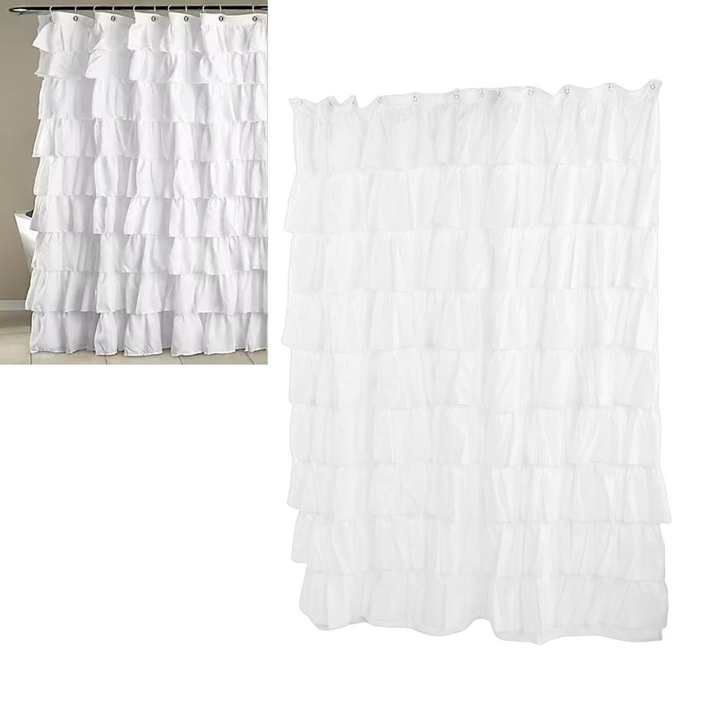 Shower Curtain 70 inch Boho Vintage Ruffle Bathroom Curtain with Hooks for Decoration