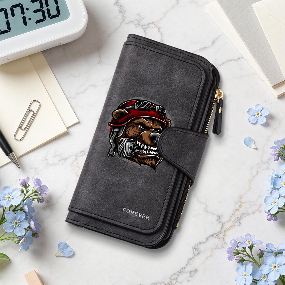 Stylish Biker Bear Pattern Long Wallet Forever Daily Use Multi Slot Card Holder Purse