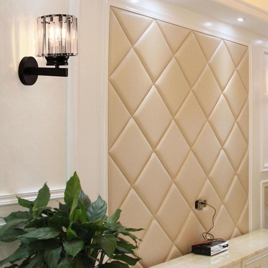 Nowoczesne Kinkiety Zestaw 2 szt., E27 Czarno-Srebrne Kryształowe Kinkiety Oświetlenie Ścienne do Sypialni Salonu Korytarza Przedpokoju Schodów