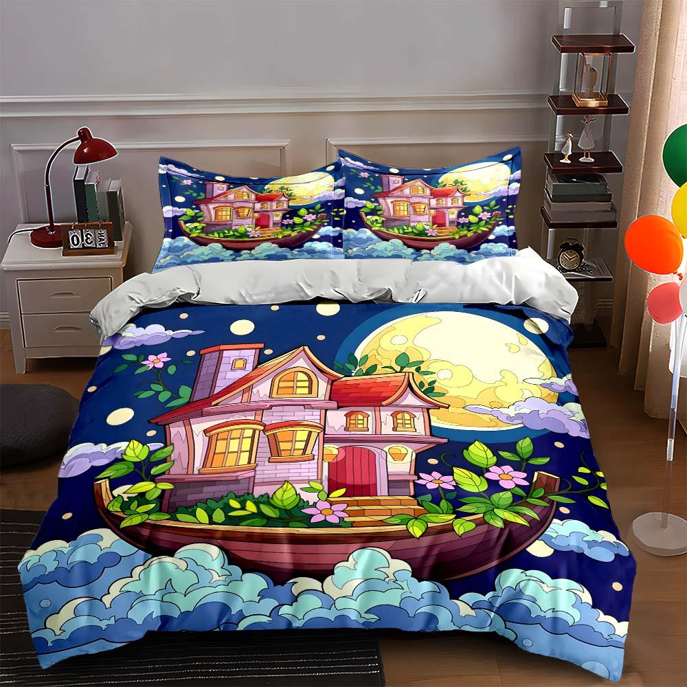 

Floating house illustration. Bedding Duvet cover sets Duvet covers Pillowcases gifts (1 * Duvet Cover 2 * Pillowcases, without duvet insert) 135x200cm