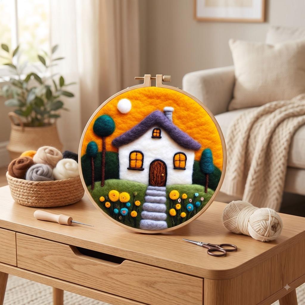 Needle Felting Kit for Beginners with Embroidery, Wool Supplies for DIY Home Decor