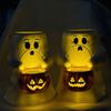 Ghost Bucket Candy Holder Lighted Halloween Treat Bucket Ghost Holding Light-up Pumpkin Lantern Bucket for Party Favors Trick or Treat