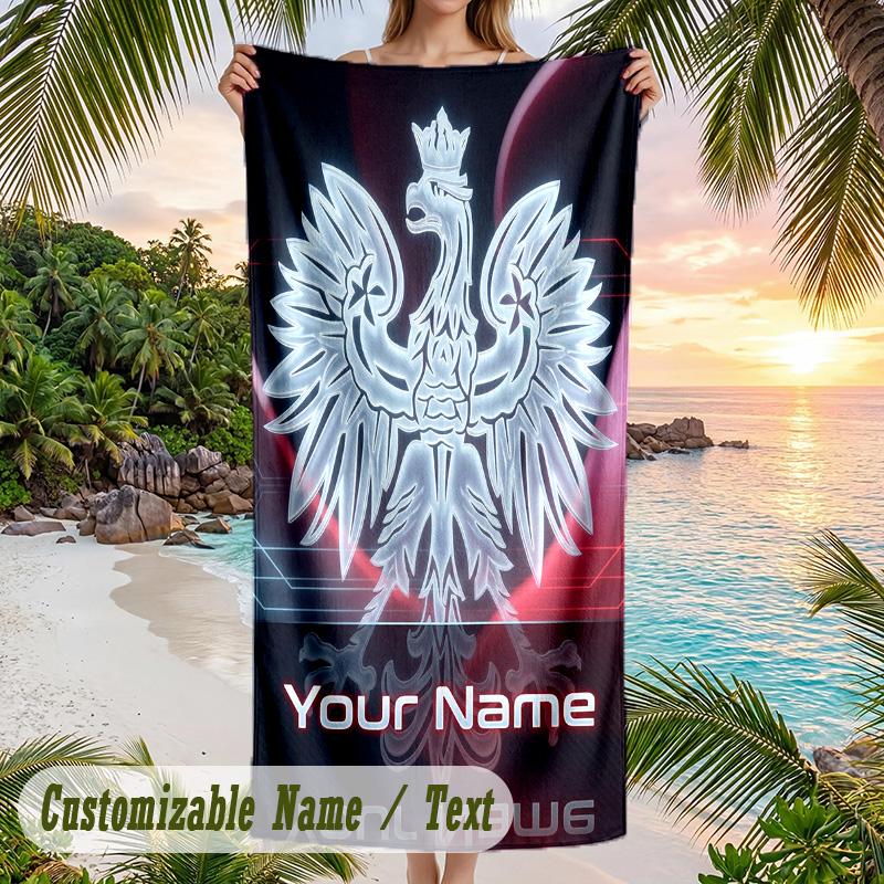 Beach Towel Poland Football Print Custom Name Text Soft Towel for Swimming Pool