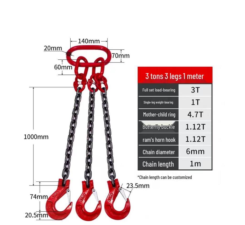 Lifting Chain Sling Set with Four Legs and Two Hooks - Grade 80 Manganese Steel Rigging