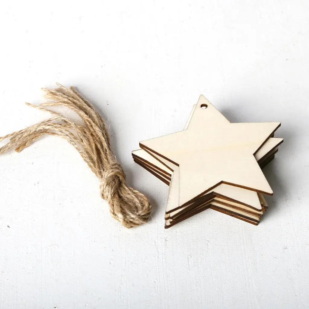 10pcs DIY Wooden Christmas Balls Decoration Round Craft Baubles Tags Hanging Ornament for Christmas New Year Pendant Decor