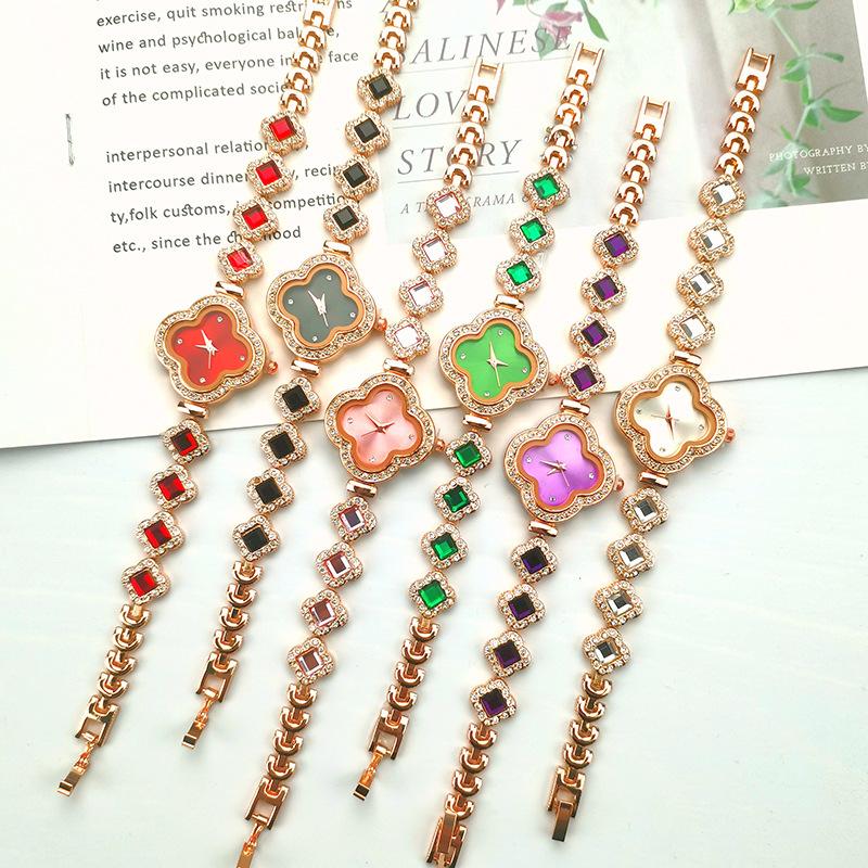 Damklocka Dam Premium Damklocka Grön Klocka Kvarts Diamant Klöver Armbandsur