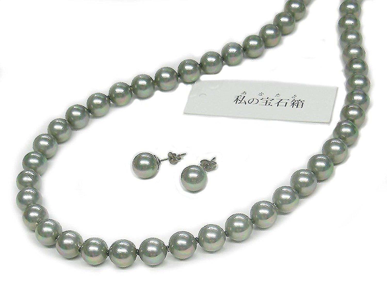 

[Your and My Jewelry Box] Black Pearl Necklace and Akoya Pearl Earrings Set Gray 8mm 42cm Regular Size Made in Japan [Gift Wrapped]