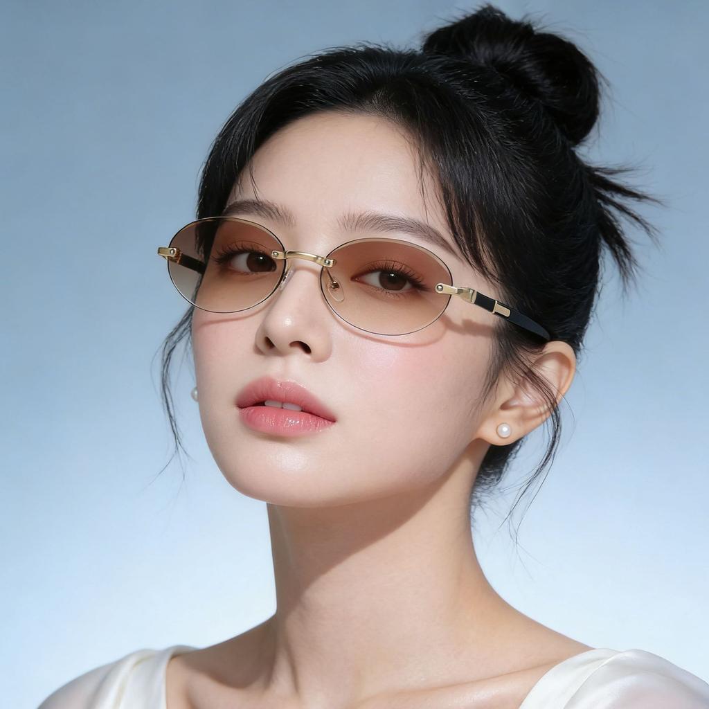 Sunglasses Personality Versatile Trend Retro Women's Oval Metal Frameless Trimmed Sunglasses