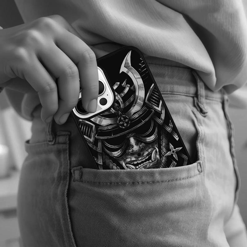 Samurai Japanese Warrior Mask Helmet Phone Case For iPhone 17 Air 15 16e 14 13 Pro Max Coque 12 11 Pro Max PLUS Cover
