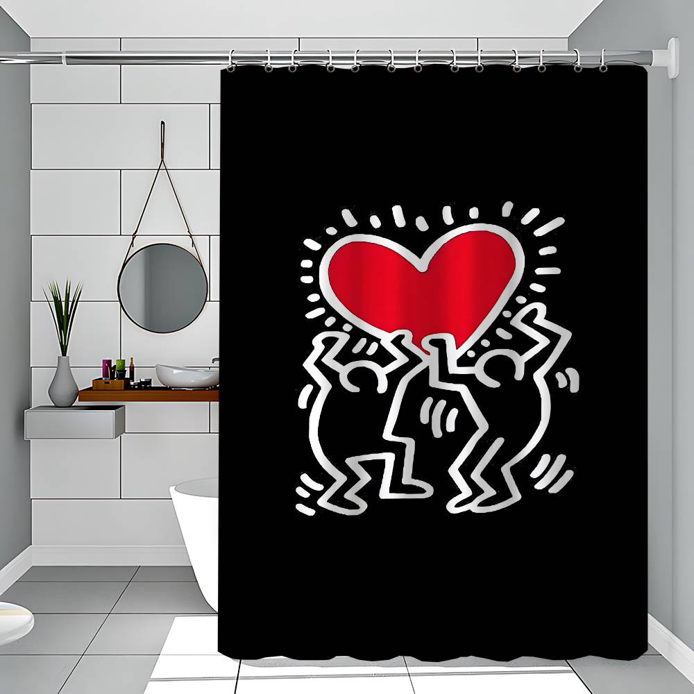 

Cartoon K-Keith Haring Pattern Bathroom Shower Curtain Bathroom Partition Curtain Light Opaque Waterproof Material Bathroom 180x200 cm