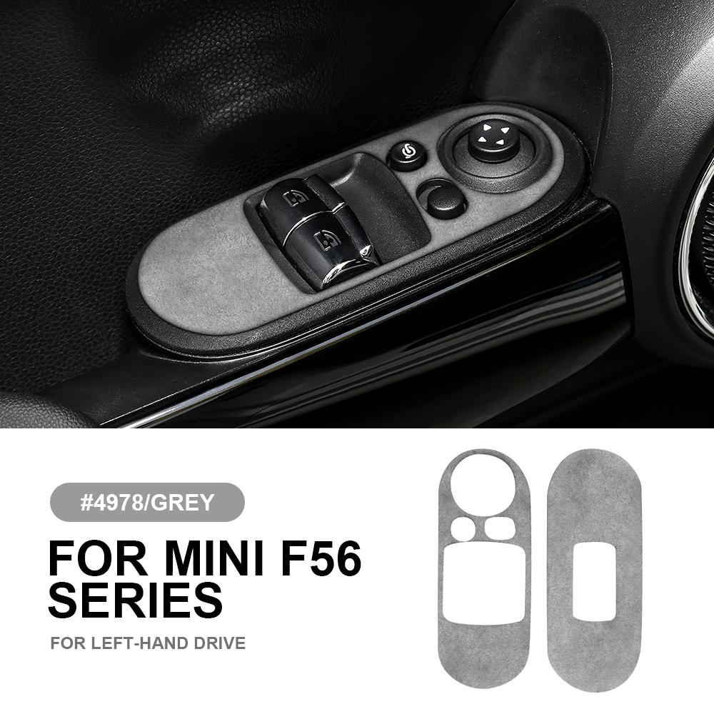 AMBERMILE Italian Top Suede Door Window Lifter Switch Panel Sticker for Mini Cooper F56 JCW Decal Trim interior Car Accessories