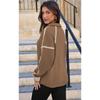 Women's Color Block Striped Half Zip Polo Sweatshirt Loose Long Sleeve Casual Pullover Top