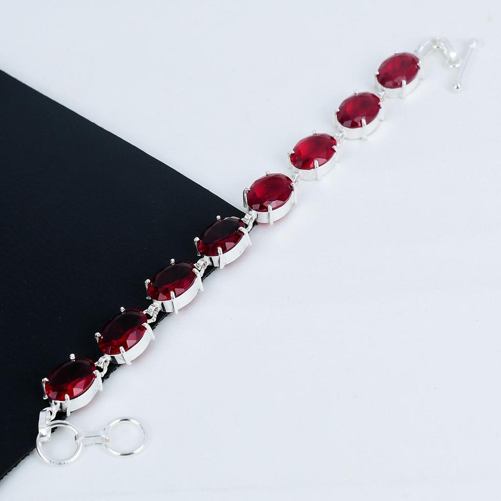 Zierliches Armband aus rotem Granat und Edelstein, handgefertigt, 925 Sterling Silber, rosa Kunzit-Armband für die Frau, Unisex-Armband, Thanksgiving-Geschenk