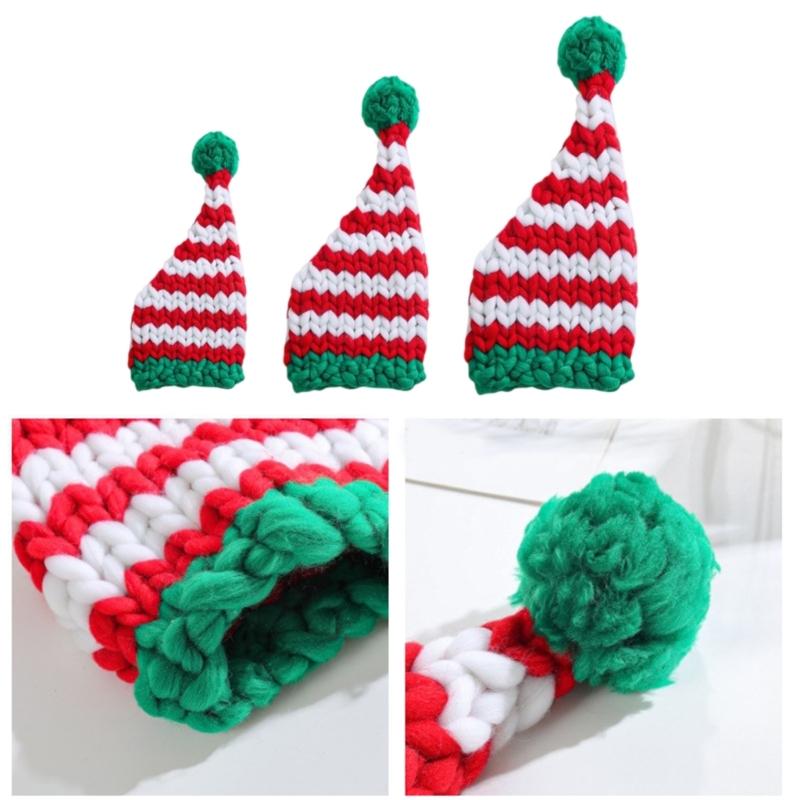 Crochet Christmas Santa Caps with Stripe Formal Event Santa Hats Festival Props Furry Warm Hat for Holiday Gathering Party