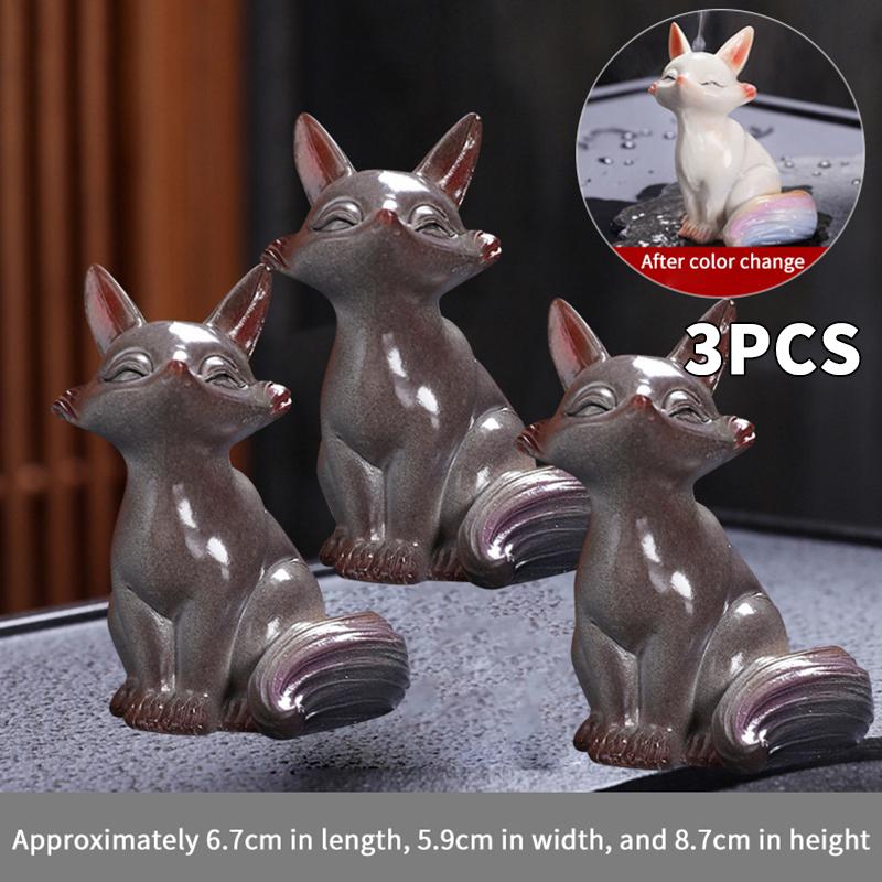 Cute Fox Color-Changing Tea Pet Ornament Creative Tea Ceremony Accessories Home Desktop Small Fox Figurines Decoration