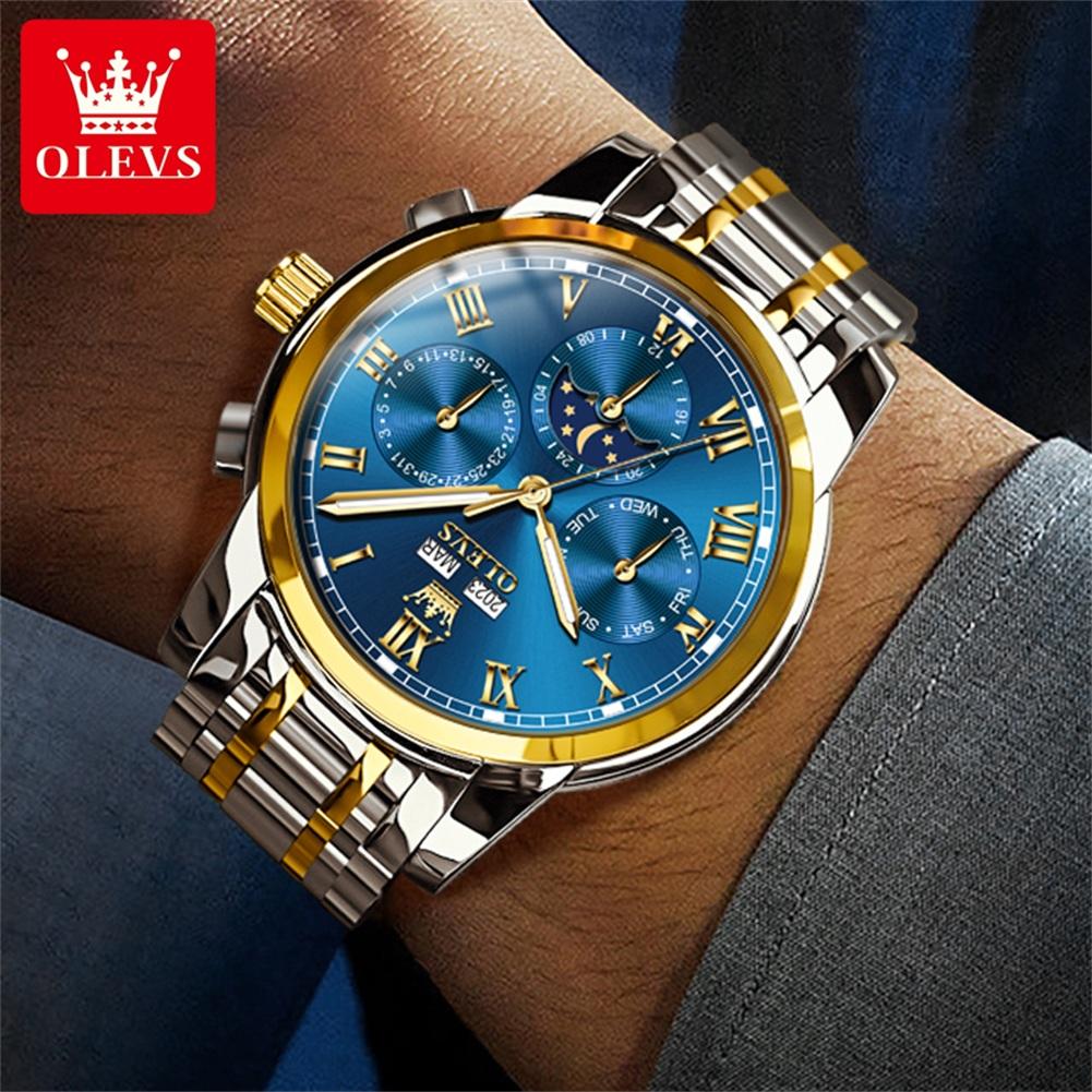 OLEVS Men's Watches Business Fashion Original Automatic Mechanical Wristwatch for Man Waterproof Moon Phase Calendar Trend Dress