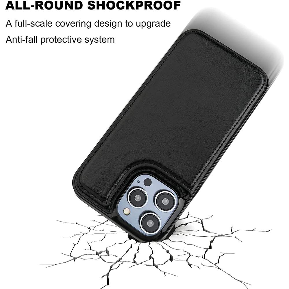 Double Buckle Leather Case for iPhone 14 Pro Max 14 Plus with Card Slots and Stand Function Drop Protection Cover