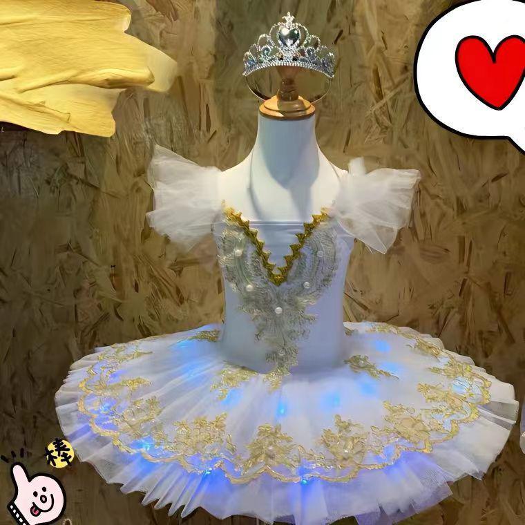 Girls' White Swan Ballet Costume: Princess Dancewear Tutu Skirt for Performances