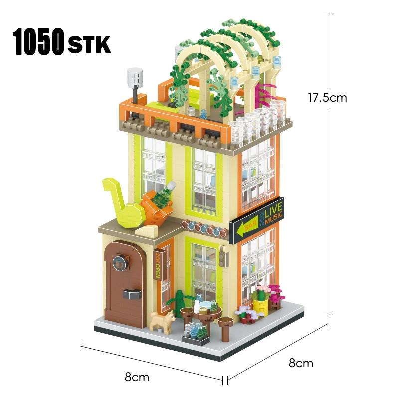 Mini City Street View Coffee Shop Bar Hair Salon Blocks Bricks Creative 3D Puzzle Room Model Toys Friends Children Birthday Gift