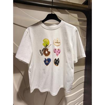 Exquisite and Advanced Excellent Color Matching T-Shirt for Unisex, Summer Donut Print Beads, Embedded Drill