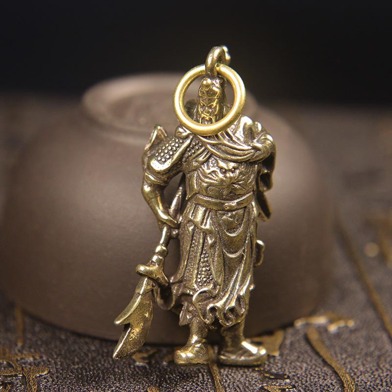 Solid Pure Copper Guan Gong Knife Sword Car Keychain Pendants Luggage Bag Hanging Jewelry Accessories Brass Key Chain Ring Gifts