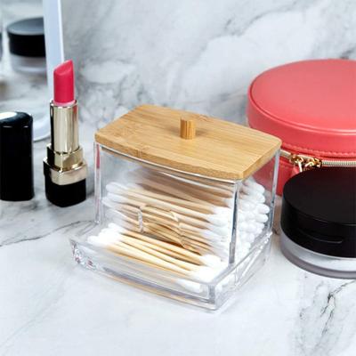 Scatola portaoggetti con coperchio in bambù Antipolvere Resistente all'umidità Contenitore trasparente in acrilico Bastoncini di cotone Filo interdentale Organizzatore per gioielli
