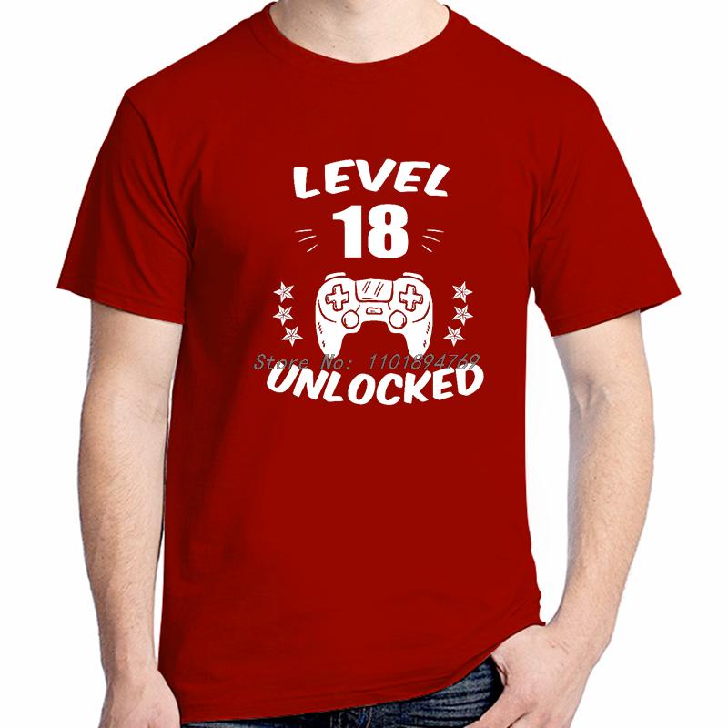 Level 18 Unlocked Video Gamer 18th Birthday Gift Graphic T Shirts Summer Cotton Short Sleeve Tshirts Unisex Print T Shirt