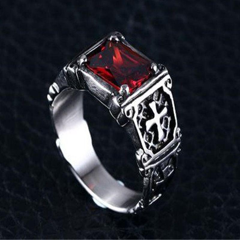 Elegant Fashion Vintage Red Onyx Thor Men's Stainless Steel Gothic Style Ring