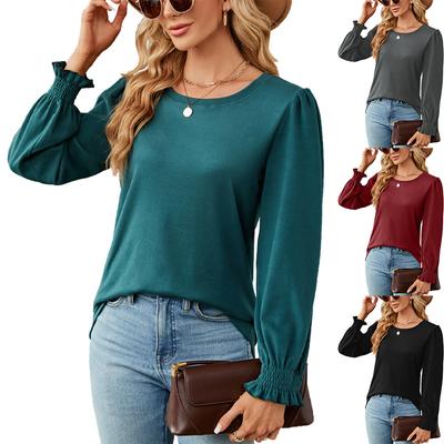 2024 European And American Autumn/Winter New Solid Color Round Neck Loose Long Sleeve T-Shirt Top For Women