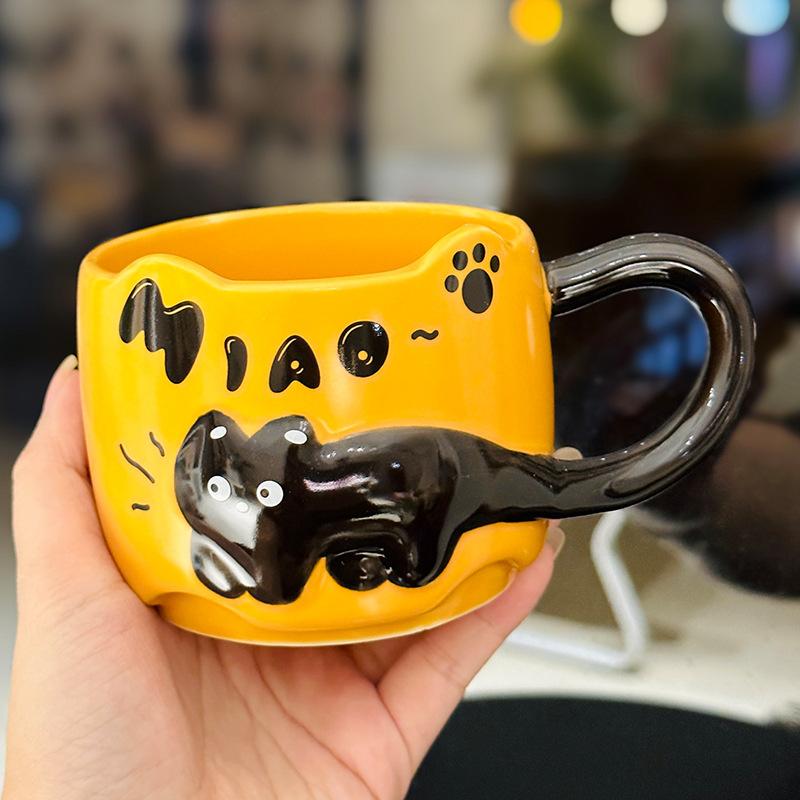 

Girls High-Value Hand-Painted Cartoon Black Cat Ceramic Mug Creative Home Design Coffee Cup Souvenir about 380ml