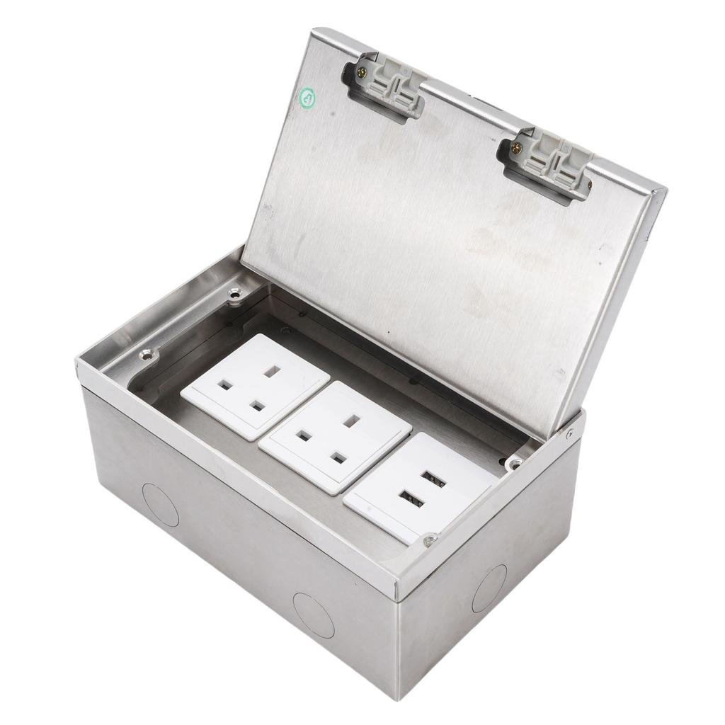Bodeneinbaudose 4000W 13A 2 Steckdosen 2 USB-Anschlüsse Edelstahl PC Bodendosengehäuse für Büro Schule Hotel
