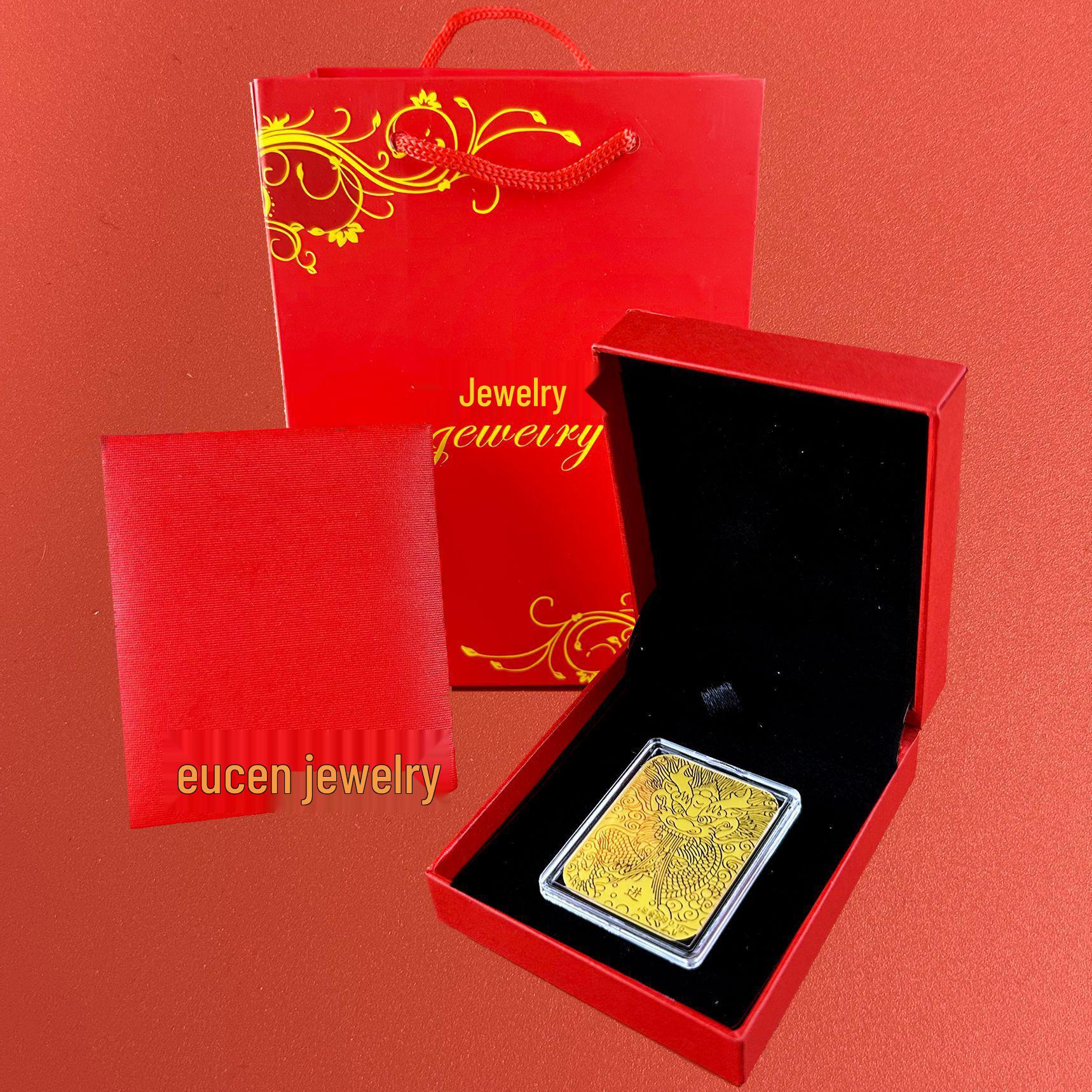 Princess Pure Gold 999 Beckoning Cat Wealth Phone Sticker Jewelry Gift Box for Livestream Gifts Gold with Gift Box