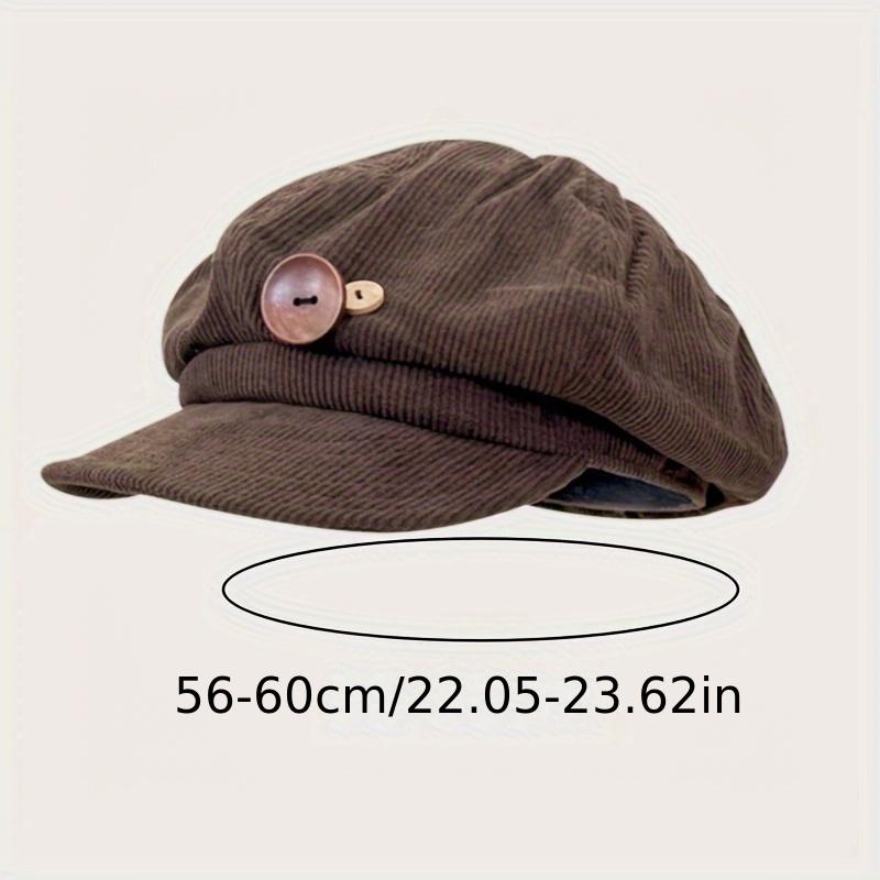 Vintage Octagonal Hat Japanese Style Brown Beret with Button Flannel Face Painting Cap
