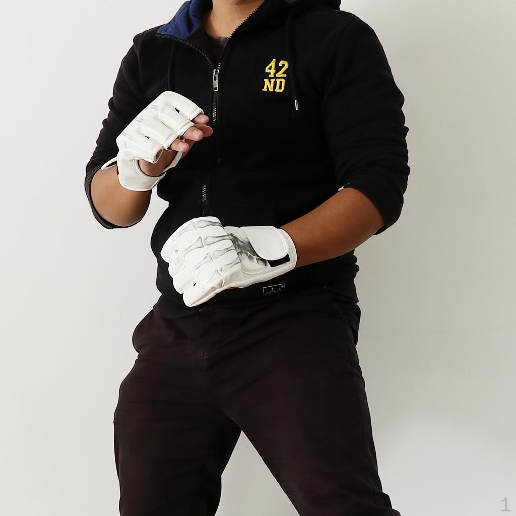 Half Finger Boxing Gloves PU Leather Training White