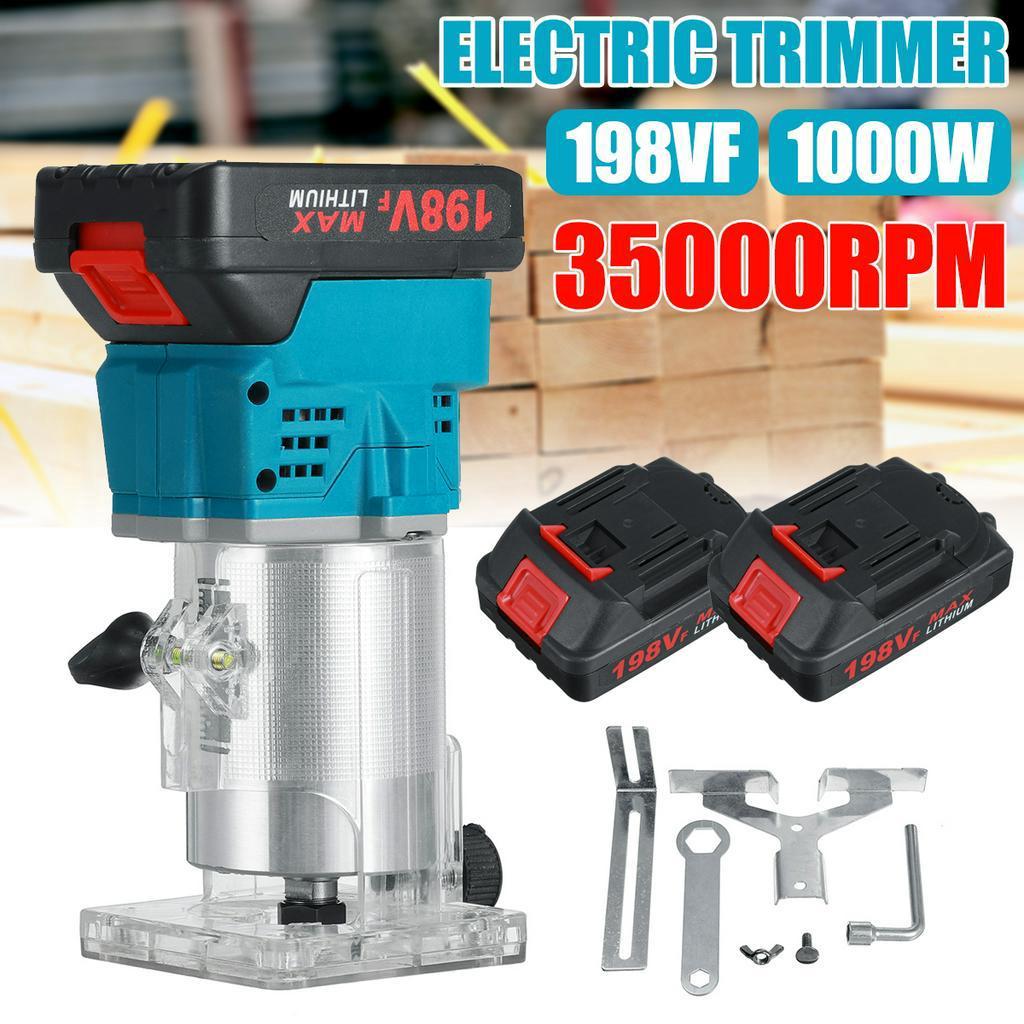 

110 В/220 В 30000 об/мин Дерево Электрический Ручной Триммер Деревообработка Пальмовый Фрезер 1000 Вт Беспроводная Машина для Обрезки Ламината 2 x Batteries