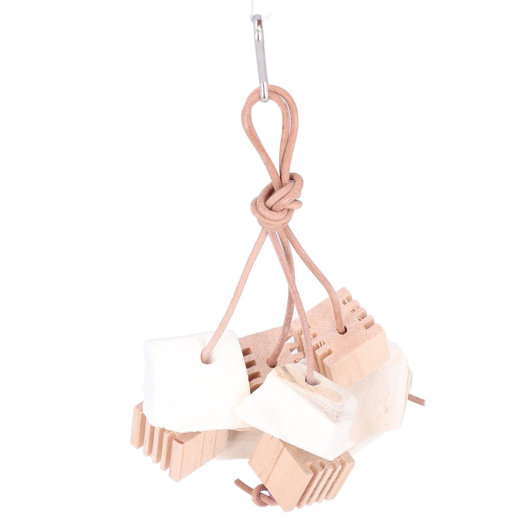 Parrot Chewing Toy Natural Wood Cuttlefish Bone Hanging Bird Teeth Grinding String for Parakeets