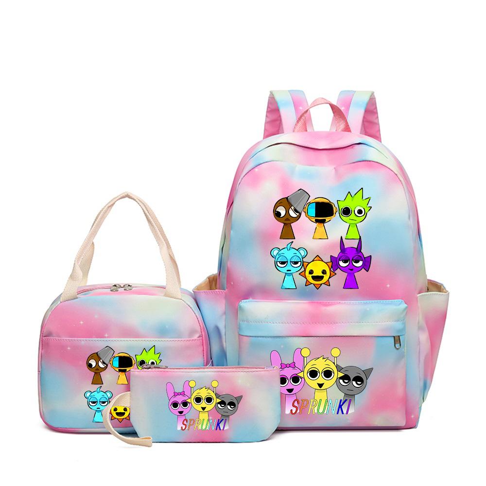 Sprunki teen student schoolbag rhythm box cartoon large capacity cute backpack three-piece set 3