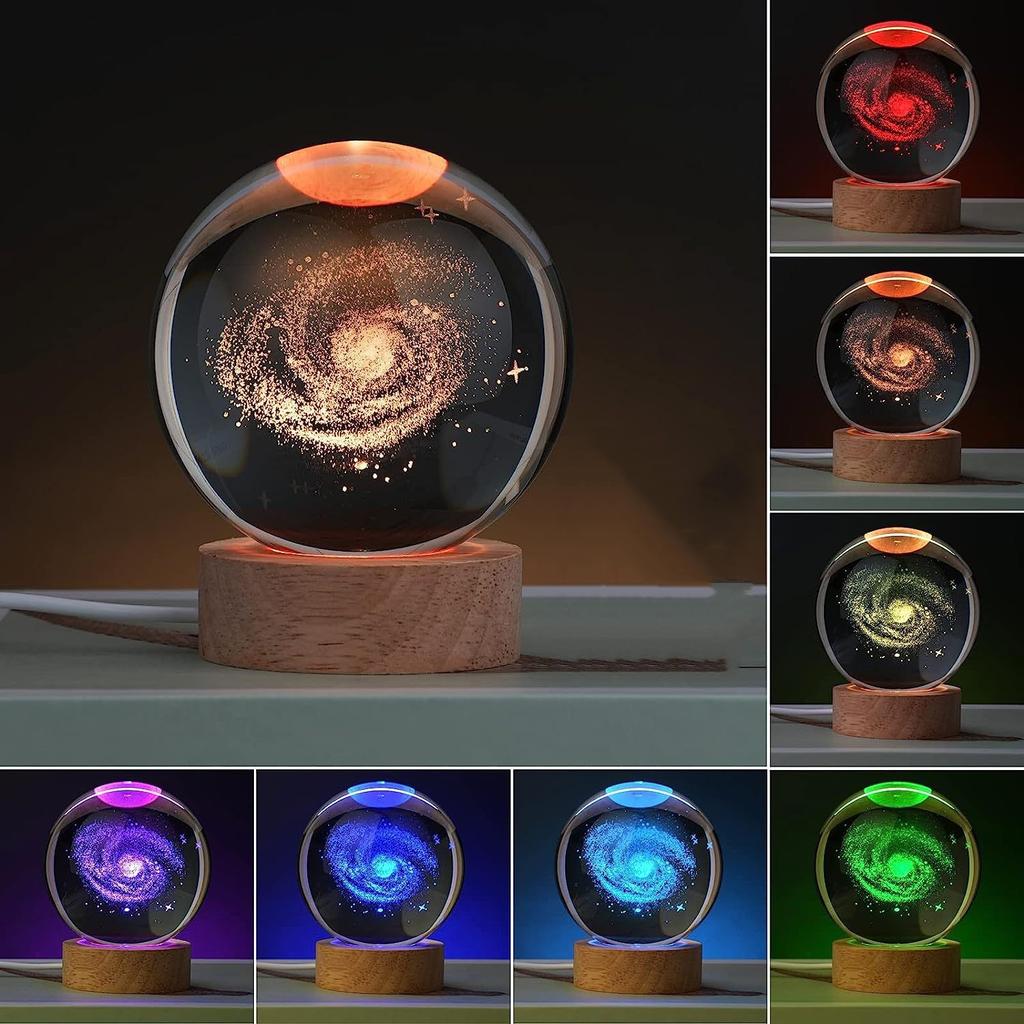 6cm Bedside Lamp Solar Theme Cosmos Series Crystal Ball Night Lights Milky Way Moon Small Ornaments for Desk Creative Gift RGB