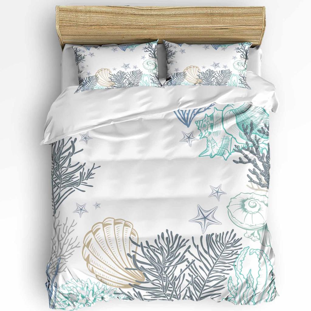 Blue Marine Coral Shells Starfish Duvet Cover With Pillow Case Custom 3pcs Bedding Set Quilt Cover Double Bed Home Textile