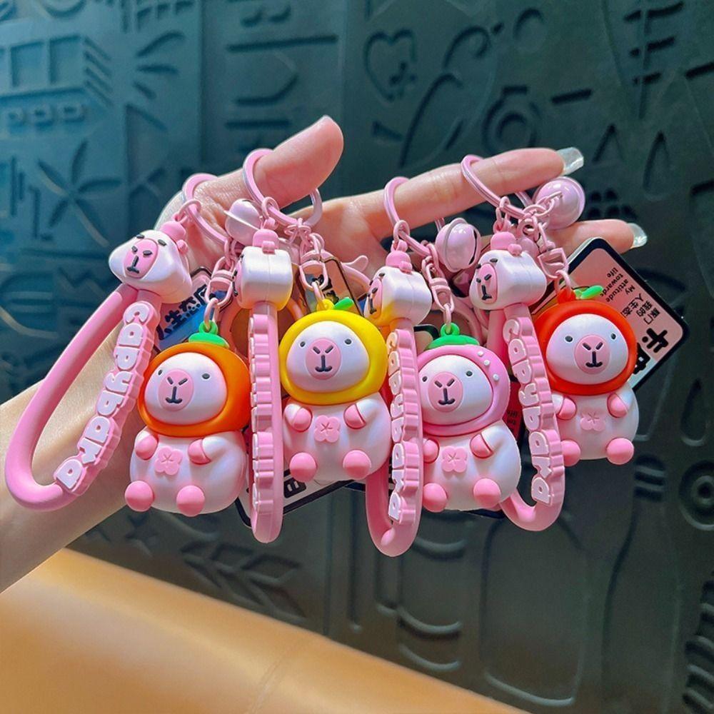 Peach Cartoon Capybara Keyring Orange Pink Capybara Keyring Fashion Pink Capybara Keychain  Kids